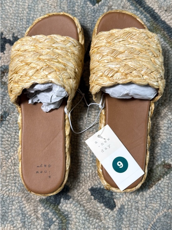 a new day Shoes - NWT A New Day Slide Sandals Braided Raffia Platform Sandals Women’s Size 9